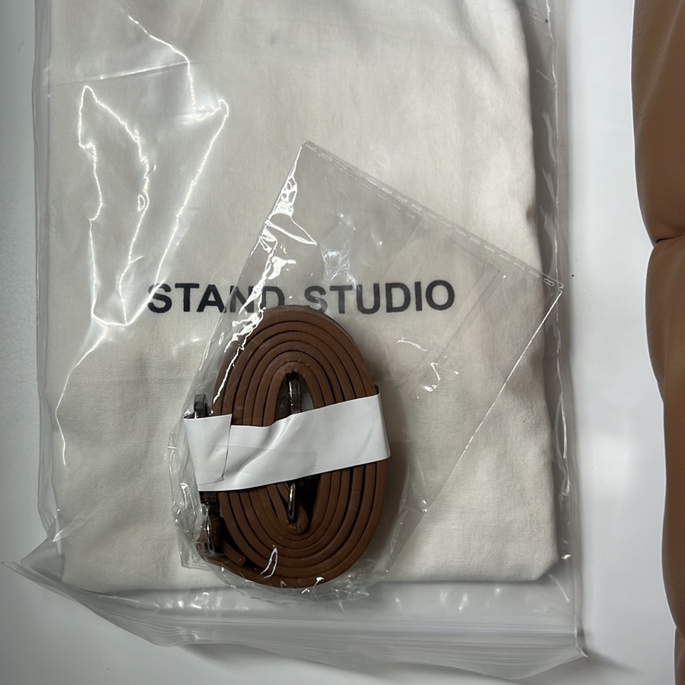 Stand Studio Tan Padded Leather Top-Handle Clutch - Picture 11 of 12
